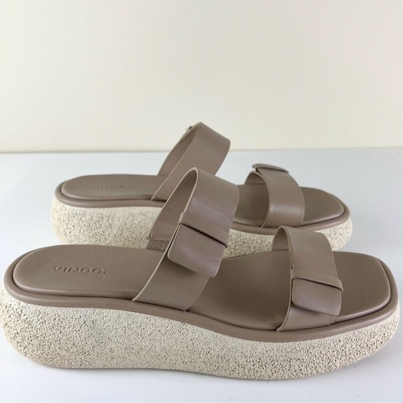 NEW VINCE LEATHER PLATFORM SLIDE SANDALS - Picture 3 of 13